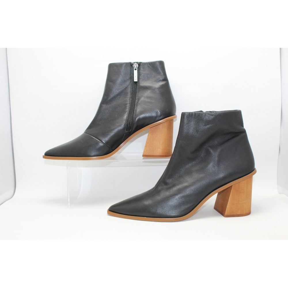 1.STATE Kelte Black Leather Pointed Toe Wood Block Heel Ankle Boots 10M 42